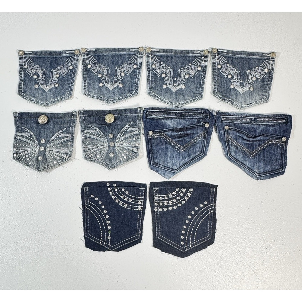 10 Denim Jean Back Pockets 5 Pairs Rhinestone Embroidered Y2K Bling Crafts